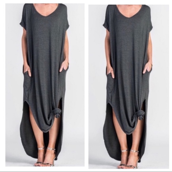 Grey side pockets loose fit maxi dress - Picture 4 of 6